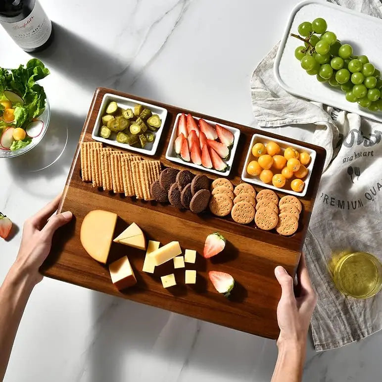 Acacia Wood Charcuterie Board Set with Bowls & Utensils