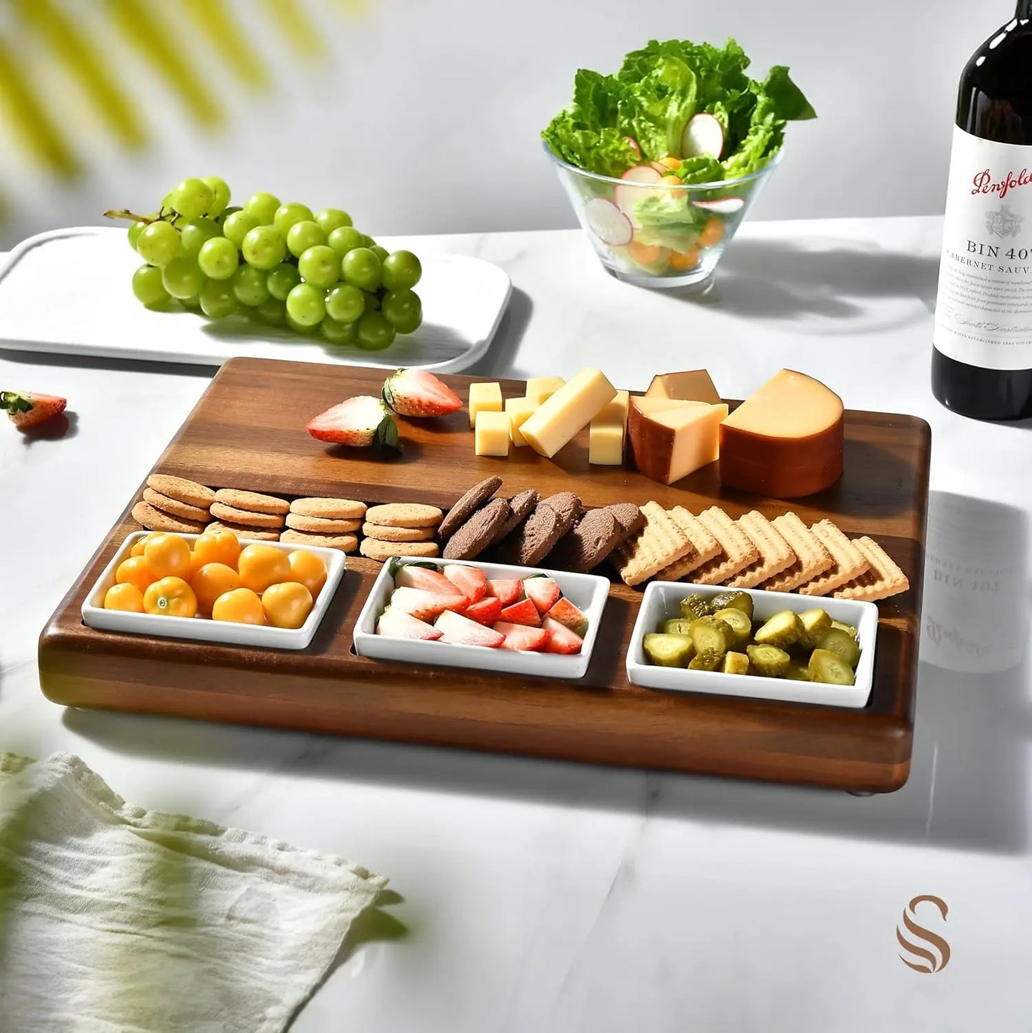 Acacia Wood Charcuterie Board Set with Bowls & Utensils