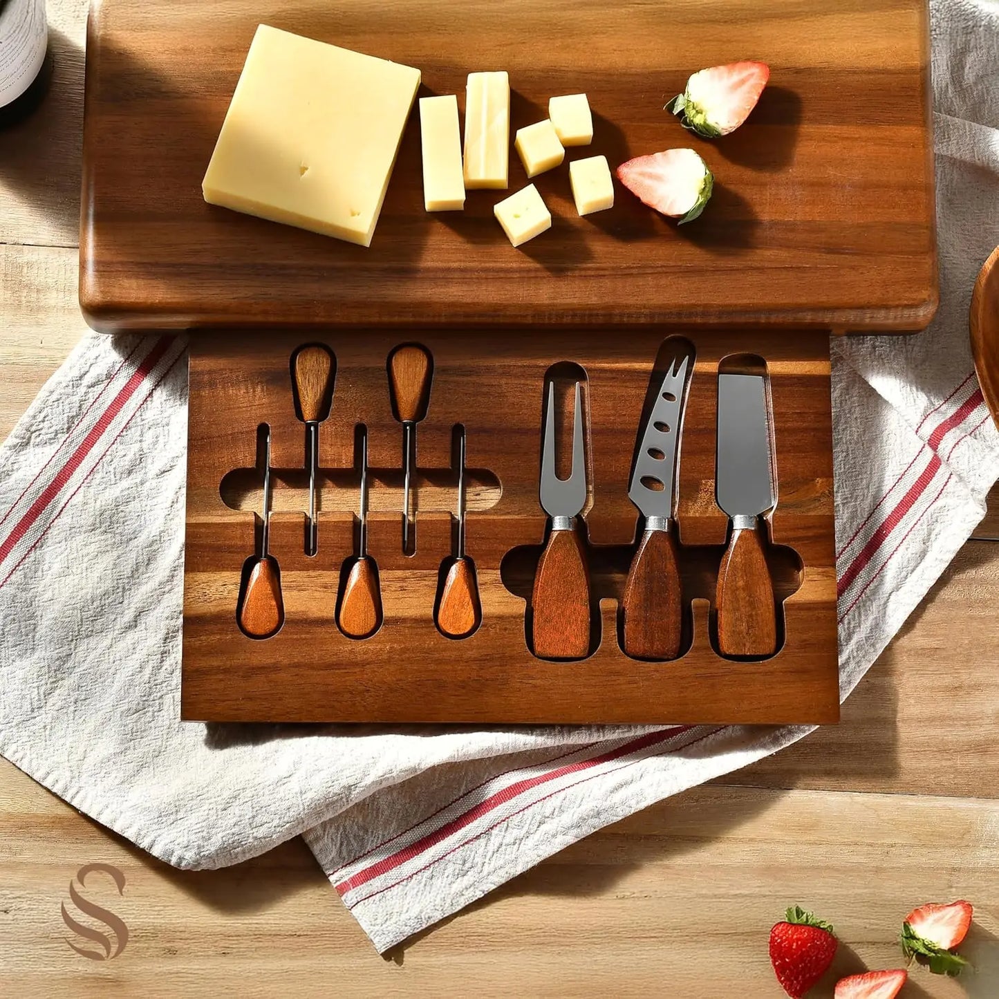 Acacia Wood Charcuterie Board Set with Bowls & Utensils