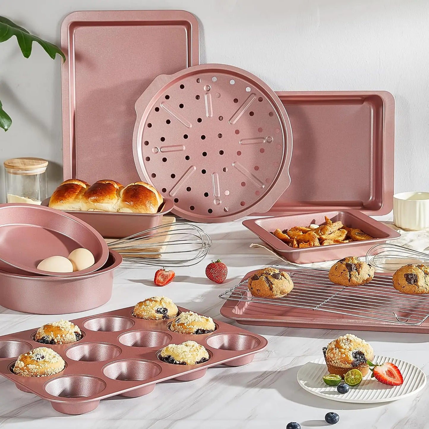HONGBAKE Nonstick Bakeware Set, 10-Piece with Wider Grips