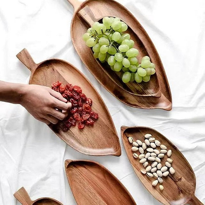 Wooden Leaf Snack Tray: Japanese Style Sushi & Dessert Plate