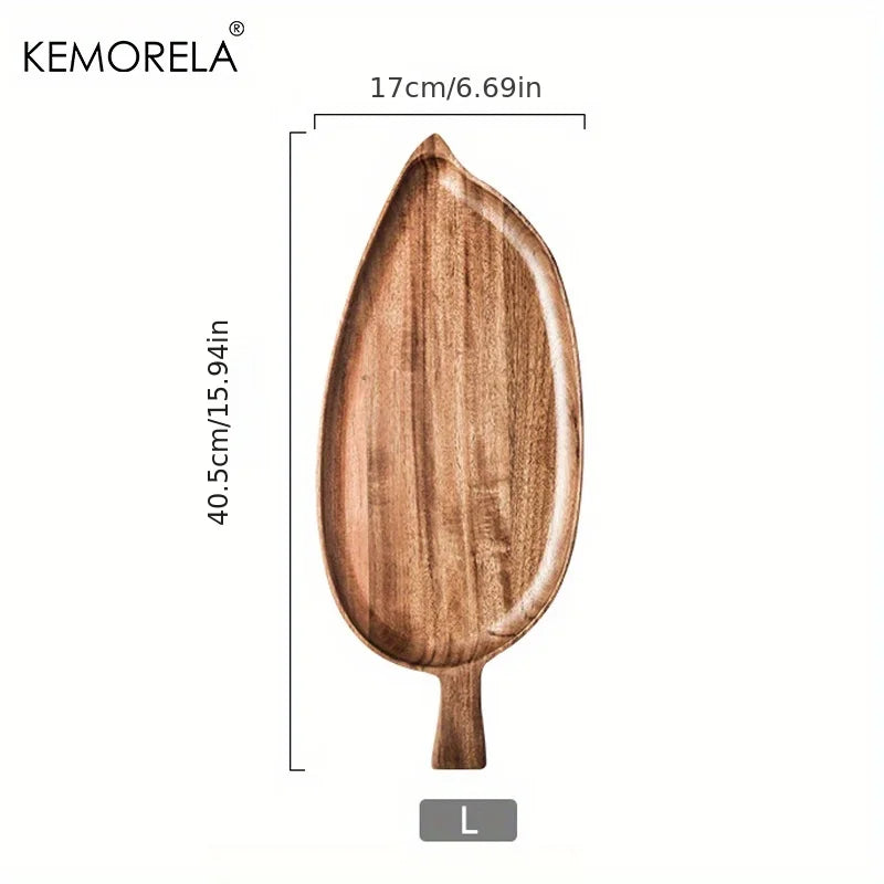 Wooden Leaf Snack Tray: Japanese Style Sushi & Dessert Plate