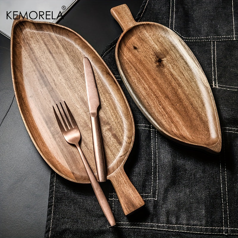 Wooden Leaf Snack Tray: Japanese Style Sushi & Dessert Plate