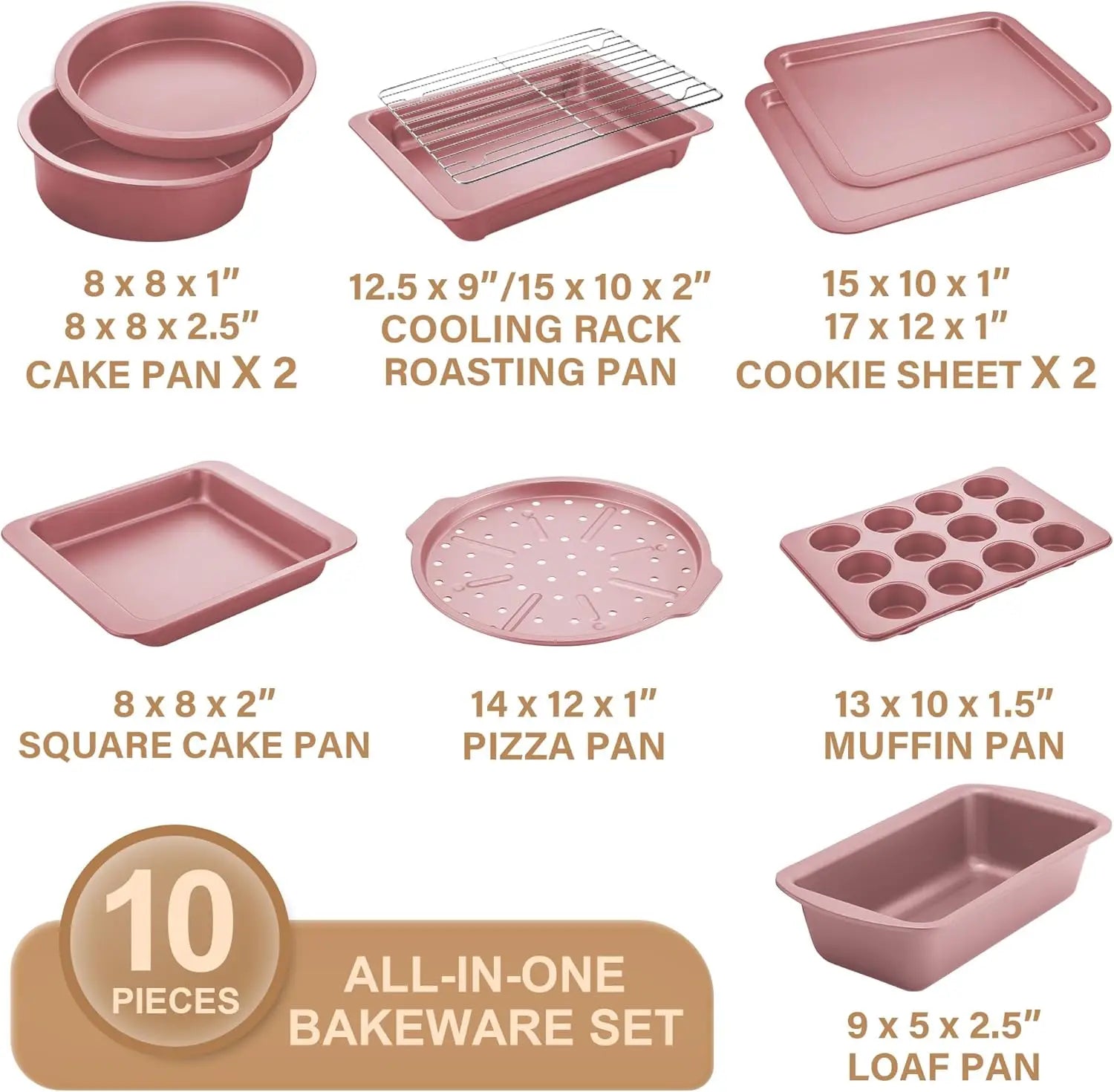 HONGBAKE Nonstick Bakeware Set, 10-Piece with Wider Grips