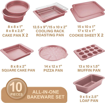 HONGBAKE Nonstick Bakeware Set, 10-Piece with Wider Grips