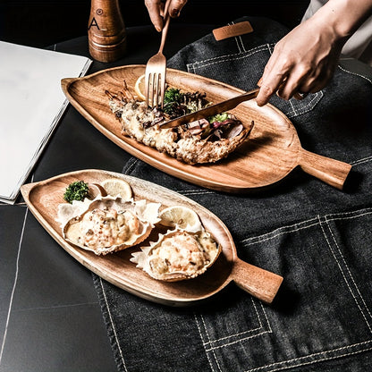 Wooden Leaf Snack Tray: Japanese Style Sushi & Dessert Plate