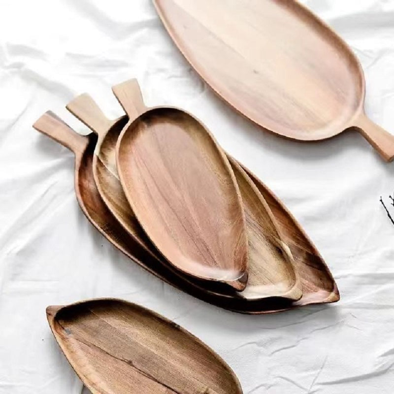 Wooden Leaf Snack Tray: Japanese Style Sushi & Dessert Plate